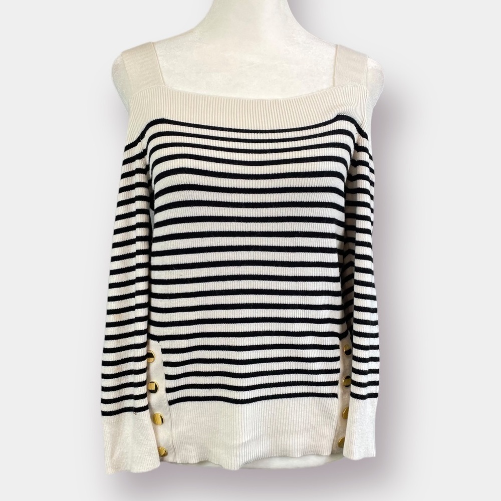 Express Sweater Long Sleeve Off Shoulder Size Large Black White